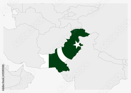 Pakistan map highlighted in Pakistan flag colors