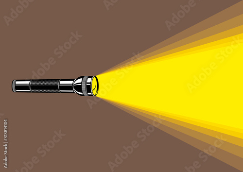 Flashlight illumination vector advertising poster illustration with copy space for text, flat style template for banner, background or wallpaper.