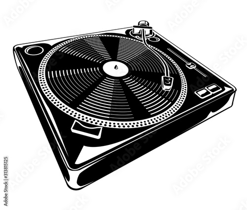 Black and white turntable music icon