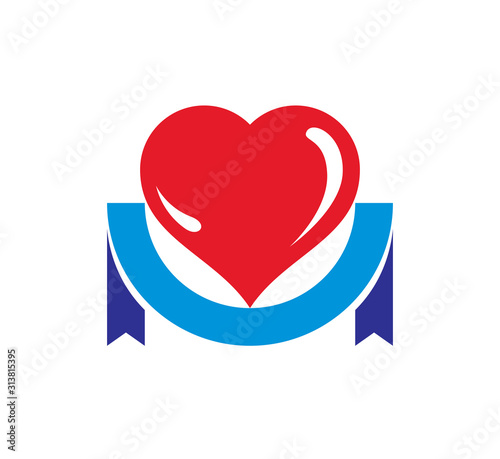 Simple heart icon or logo flat vector sign.