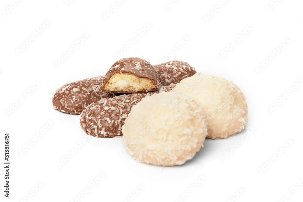 Different types of cookies isolated on white background.