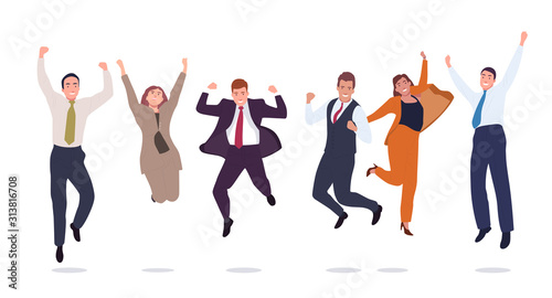 Happy group of business people jumping on a white background. The concept of lifestyle, success. Vector illustration in a flat style