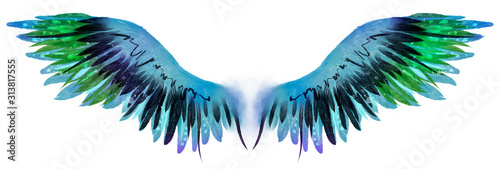 Obraz na płótnie Piękne jasne magiczne akwarela turkusowy niebieski zielony skrzydła