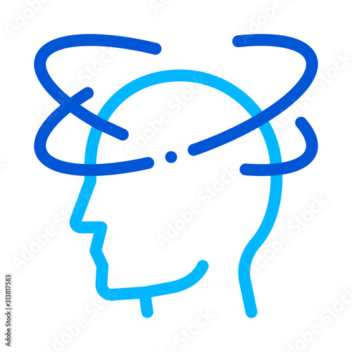 Vertigo Dizziness Man Silhouette Headache Vector Icon Thin Line. Tension And Cluster Headache, Migraine And Stress Symptom Illustration