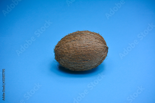 Coconut on blue colored background