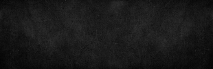 Blank wide screen Real chalkboard background texture in college concept for back to school panoramic wallpaper for black friday white chalk text draw graphic. Empty surreal room wall blackboard pale.