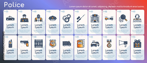 Police color linear vector icons set