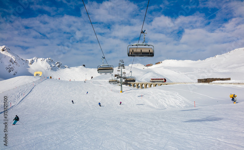 Ski slope in winter resort   Davos, Switzerland. photo