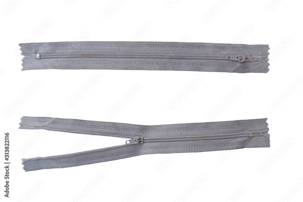 Zipper closed and opened, isolated on white background Zipper closed and opened, isolated on white background