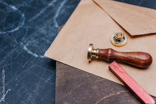 Antique notarial stamp with sealing wax