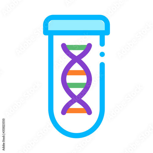 Lab Glass Test Tube With Biomaterial Vector Icon Thin Line. Biology And Science Flasks, Bioengineering, Dna And Medicine Biomaterial Concept Linear Pictogram. Contour Illustration