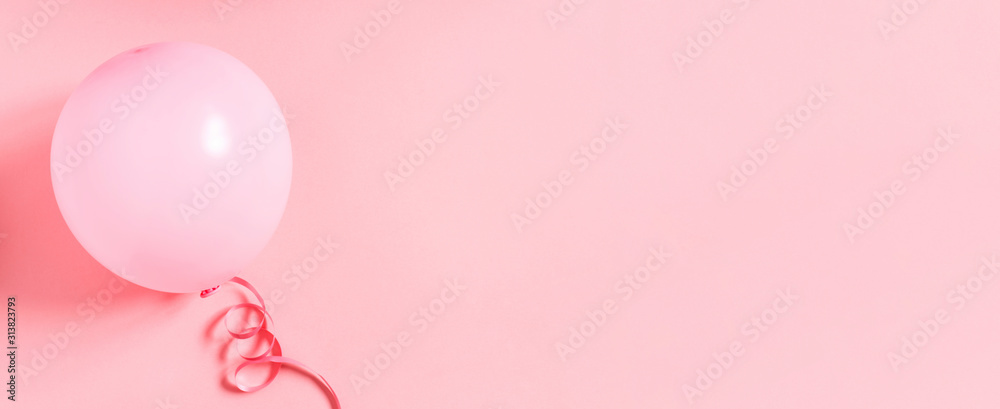 Tender pink banner with balloon for birthday or Valentines day