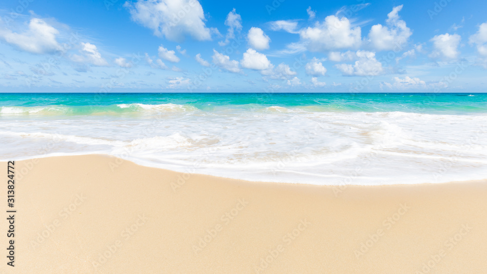 Exotic white sand andaman sea beach sky with cloud summer vacation concept
