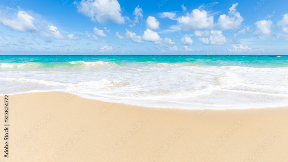 Exotic white sand andaman sea beach sky with cloud summer vacation concept Exotic white sand andaman sea beach sky with cloud summer vacation concept