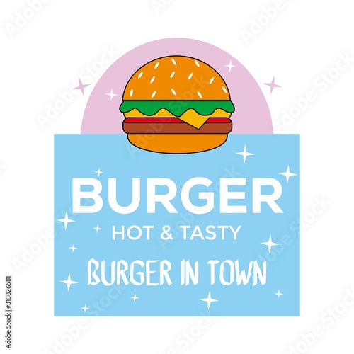 vector cartoon burger cafe logo design template with hamburger . label design element or burger house logo concept