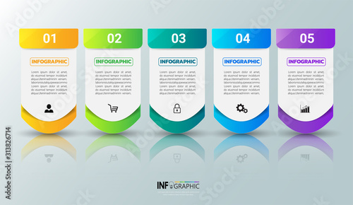 Infographics design template, 3D Business concept with 5 steps or options, can be used for workflow layout, diagram, annual report, web design.Creative banner, label vector.