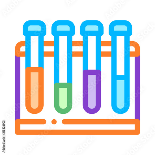 Glass Test Tubes On Tube Rack Biomaterial Vector Icon Thin Line. Biology And Science Flasks, Bioengineering, Dna And Medicine Biomaterial Concept Linear Pictogram. Contour Illustration