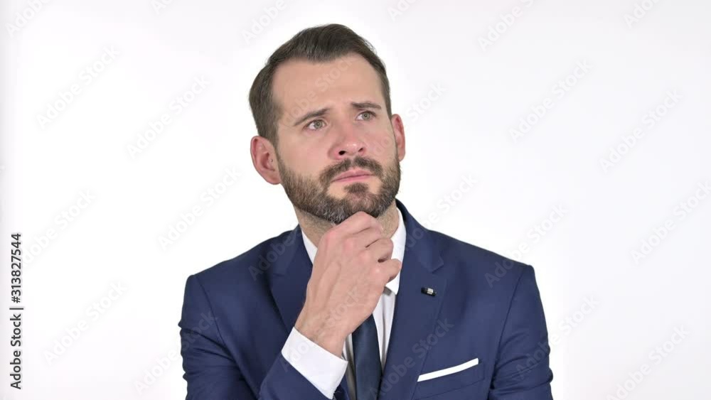 Thoughtful Businessman Thinking and getting Idea, White Background Thoughtful Businessman Thinking and getting Idea, White Background