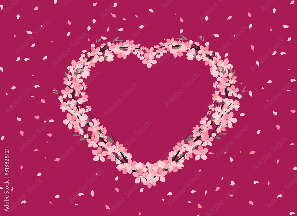 Vector illustration of a flower shaped heart. Flower decoration of sakura. Invitation Template Background Design, Valentine's Day or Mother's Day Vector illustration of a flower shaped heart. Flower decoration of sakura. Invitation Template Background Design, Valentine's Day or Mother's Day
