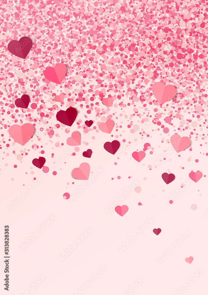 Vector illustration background with hearts. Beautiful confetti hearts falling on background. Invitation Template Background Design