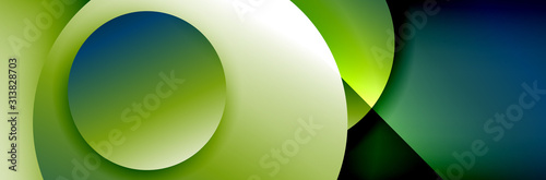 Fototapeta Naklejka Na Ścianę i Meble -  Dynamic trendy geometrical abstract background. Circles, round shapes 3d shadow effects and fluid gradients. Modern overlapping round forms