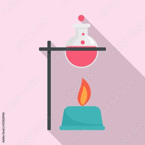 Boiling flask under fire icon. Flat illustration of boiling flask under fire vector icon for web design