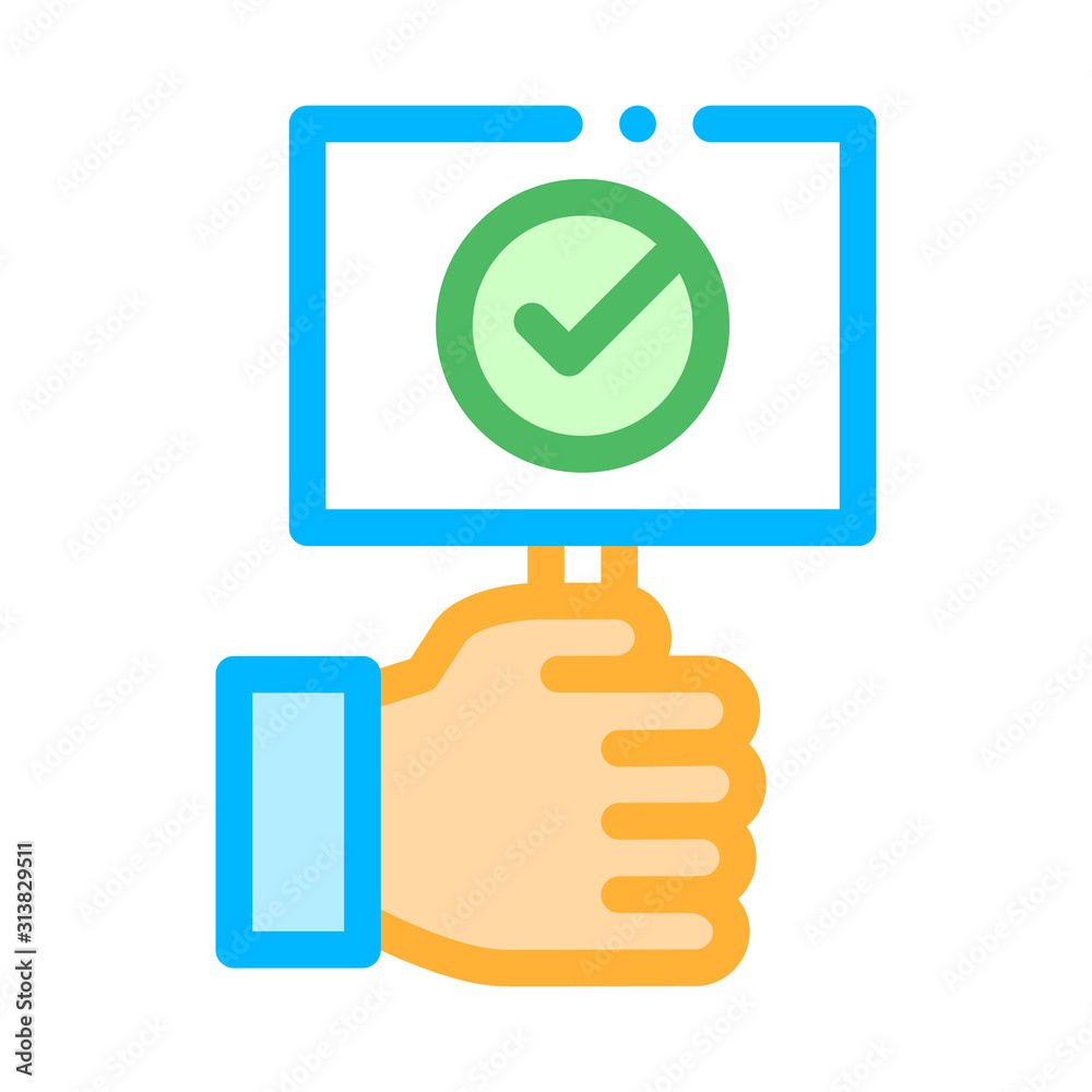Hand Holding Tablet With Approved Mark Vector Icon Thin Line. Approved Sign On Document File, Protection Shield And Opened Carton Box Concept Linear Pictogram. Contour Illustration Hand Holding Tablet With Approved Mark Vector Icon Thin Line. Approved Sign On Document File, Protection Shield And Opened Carton Box Concept Linear Pictogram. Contour Illustration
