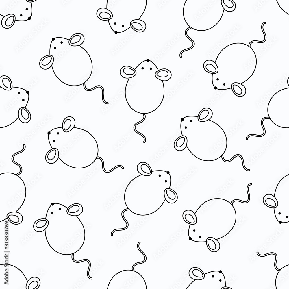 Outline mouse seamless pattern. Vector childish background for fabric, textile, wrapping. Symbol Chinese New Year 2020. Outline mouse seamless pattern. Vector childish background for fabric, textile, wrapping. Symbol Chinese New Year 2020.