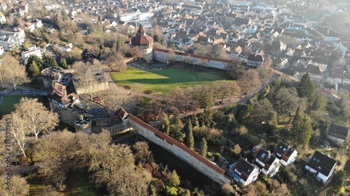 historic castle from above in winter