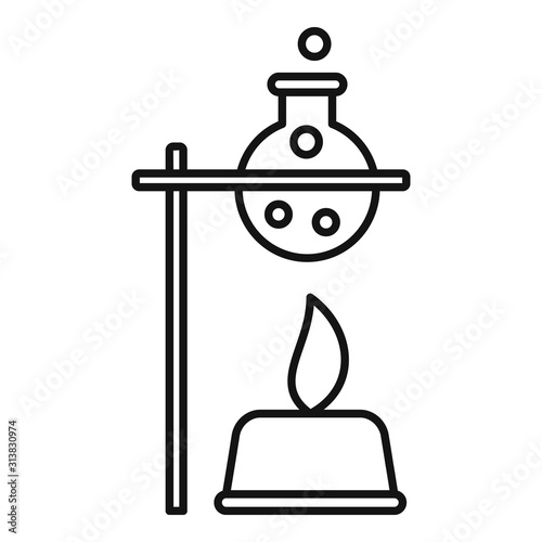Boiling flask under fire icon. Outline boiling flask under fire vector icon for web design isolated on white background