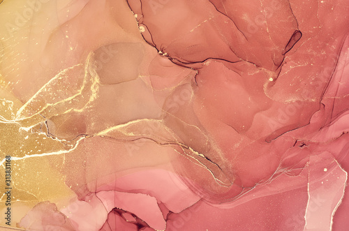 Alcohol ink colors translucent. Abstract multicolored marble texture background. Design wrapping paper, wallpaper. Mixing acrylic paints. Modern fluid art. Alcohol Ink Pattern