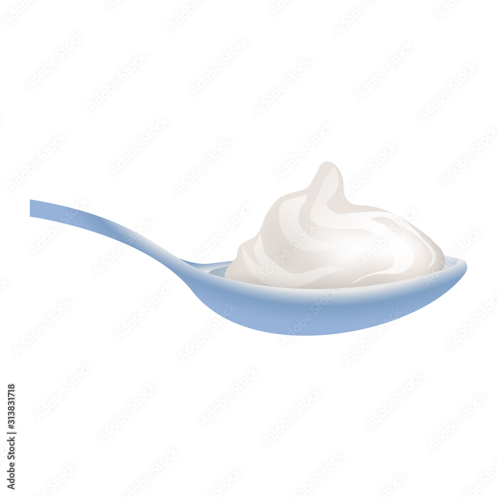 Spoon yogurt icon. Cartoon of spoon yogurt vector icon for web design isolated on white background Spoon yogurt icon. Cartoon of spoon yogurt vector icon for web design isolated on white background
