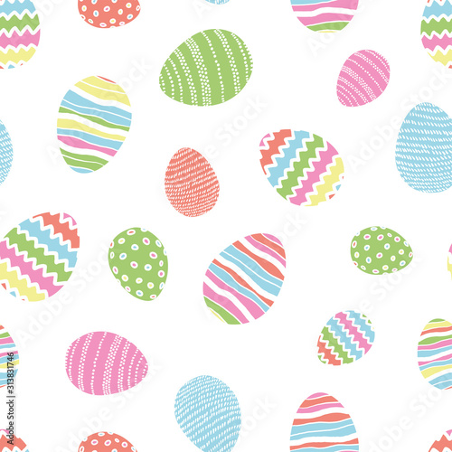 Cute hand drawn easter eggs seamless pattern, doodle eggs hanging - great for banners, wallpapers, invitations, vector design