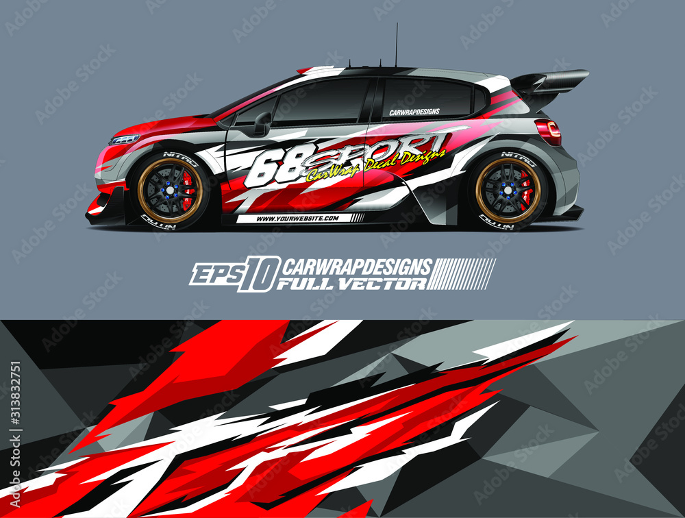 Racing car wrap design vector. Graphic abstract stripe racing background kit designs for wrap vehicle, race car, rally, adventure and livery. Full vector eps 10 Racing car wrap design vector. Graphic abstract stripe racing background kit designs for wrap vehicle, race car, rally, adventure and livery. Full vector eps 10