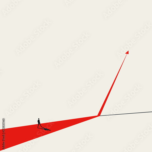 Business growth plan or strategy vector concept with upward arrow and businessman. Symbol of success and ambition.