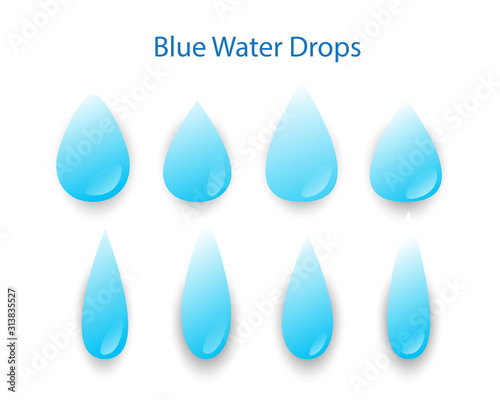 Set of blue water drops, vector design