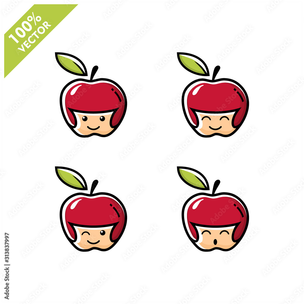 Apple fruit emoji logo vector set of 4 Stock Vector Adobe Stock