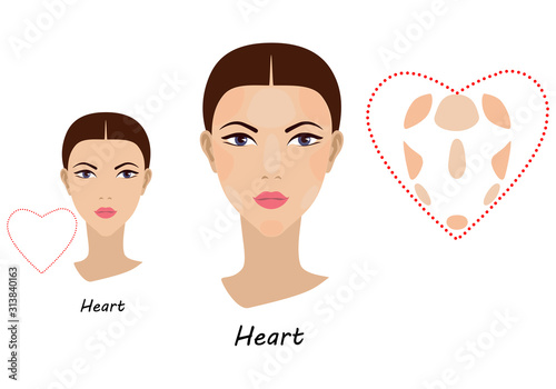 Contour and makeup highlights. Contour shape of the heart face make-up. Fashion Illustration. Flat design. Vector illustration