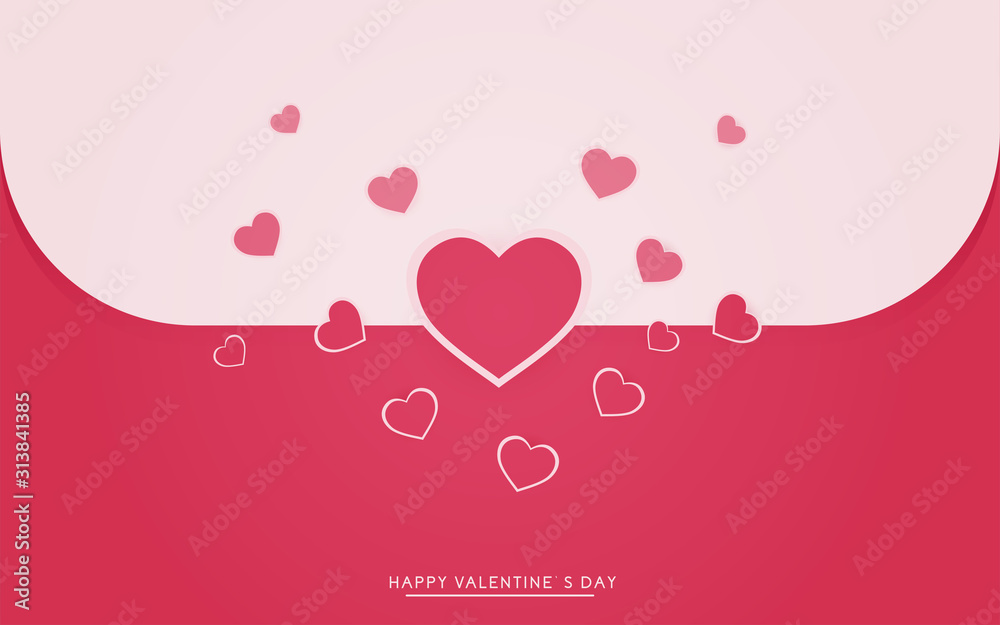 happy valentine day with many heart on pink mail.