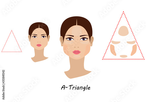 Contour and makeup highlights. Contour shape of the triangle face make-up. Fashion Illustration. Flat design. Vector illustration