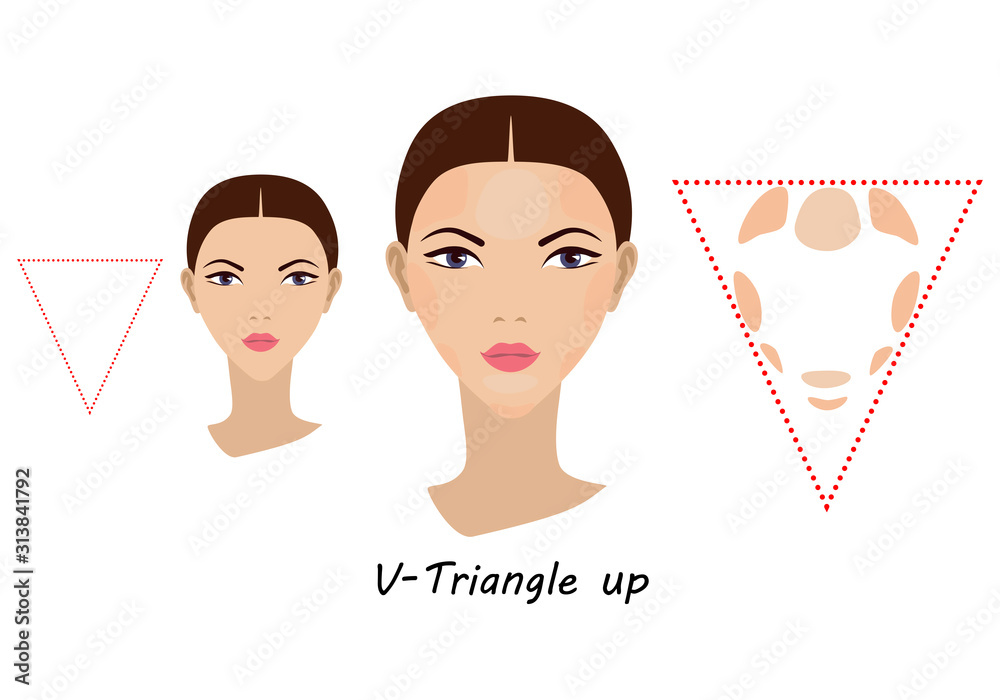 Contour and makeup highlights. Contour shape of the triangle face