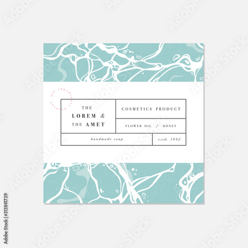 Vector patten for cosmetics with label template design. Patterns or wrapping paper for package and beauty salons. Marble texture.