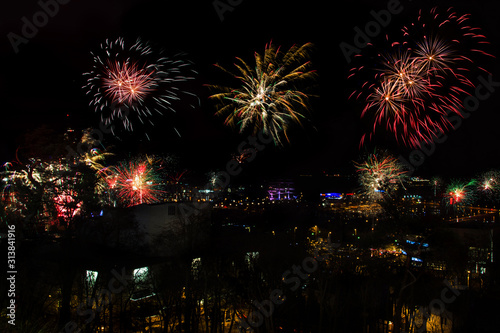 Fireworks over the city and port of Gdynia, Poland