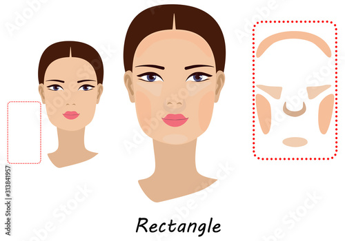 Contour and makeup highlights. Contour shape of the rectangle face make-up. Fashion Illustration. Flat design. Vector illustration