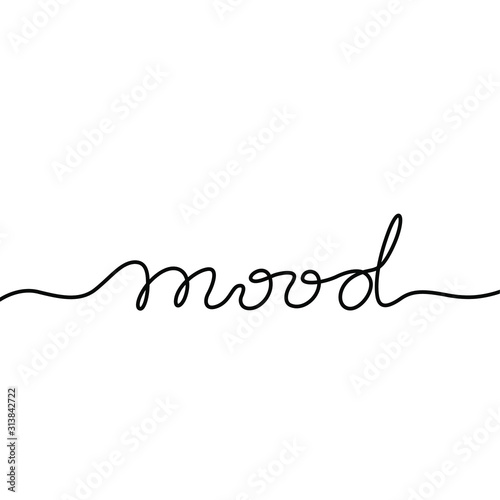 Mood inscription, continuous line drawing, hand lettering small tattoo, inspirational text, print for clothes, t-shirt, emblem or logo design, one single line on a white background, isolated vector.