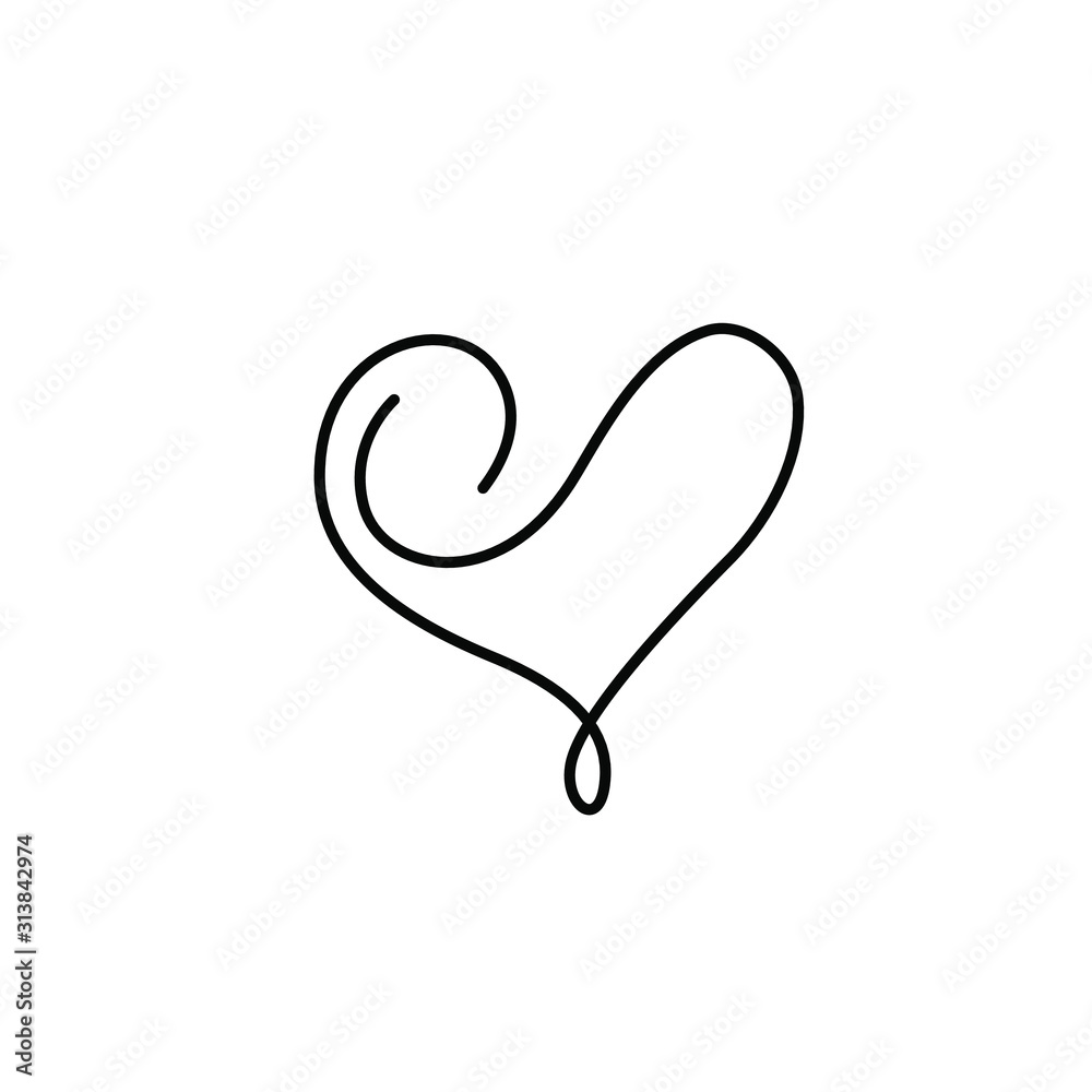 Heart, continuous line drawing, small tattoo, print for clothes, t-shirt, emblem or logo design, Valentine's Day, greeting card, hand drawn vector illustration. Isolated on white background. Heart, continuous line drawing, small tattoo, print for clothes, t-shirt, emblem or logo design, Valentine's Day, greeting card, hand drawn vector illustration. Isolated on white background.
