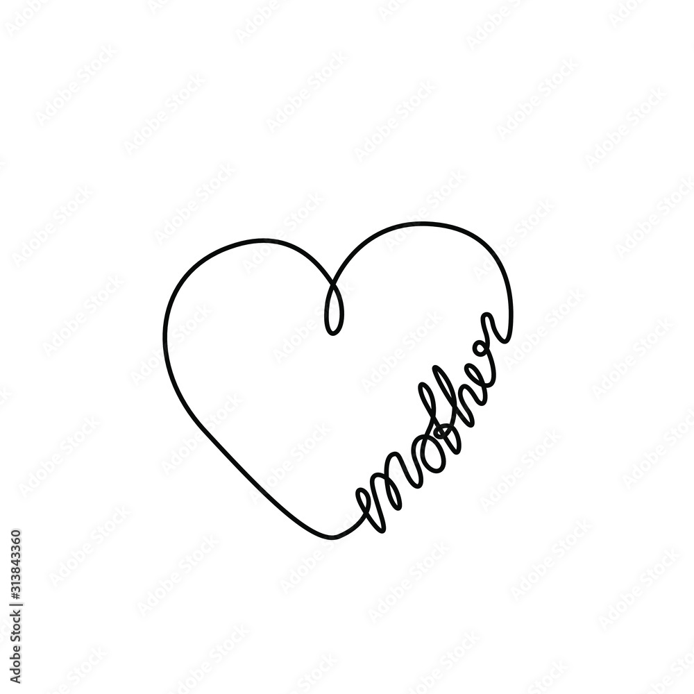 Tattoo in the shape of a heart and word mother, Father's Day, print for clothes and logo design, t-shirt, emblem or logo design, continuous line drawing. Isolated vector Tattoo in the shape of a heart and word mother, Father's Day, print for clothes and logo design, t-shirt, emblem or logo design, continuous line drawing. Isolated vector