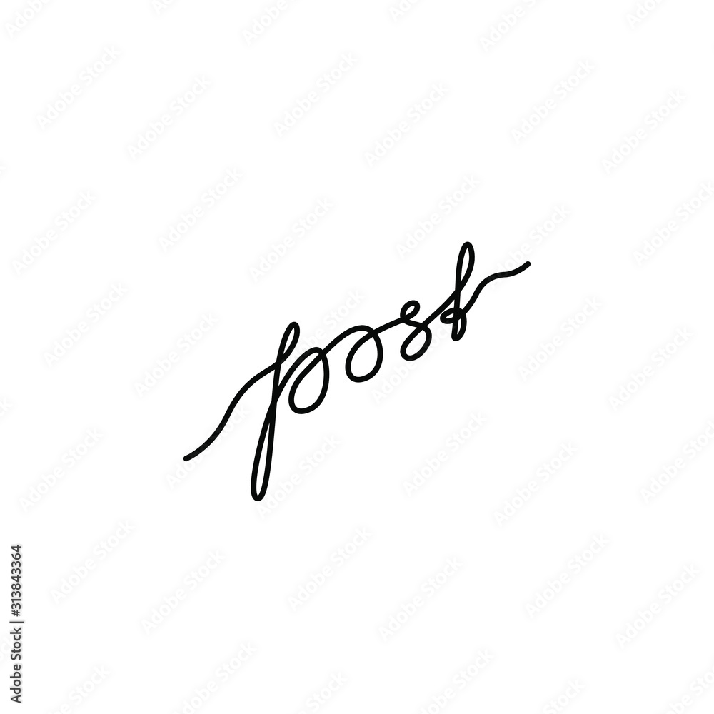 Post inscription, continuous line drawing, hand lettering small tattoo, print for clothes, t-shirt, emblem or logo design, one single line on a white background. Isolated vector illustration. Post inscription, continuous line drawing, hand lettering small tattoo, print for clothes, t-shirt, emblem or logo design, one single line on a white background. Isolated vector illustration.