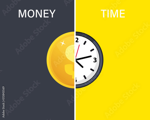 Time is money, bussiness background. Clock and coin