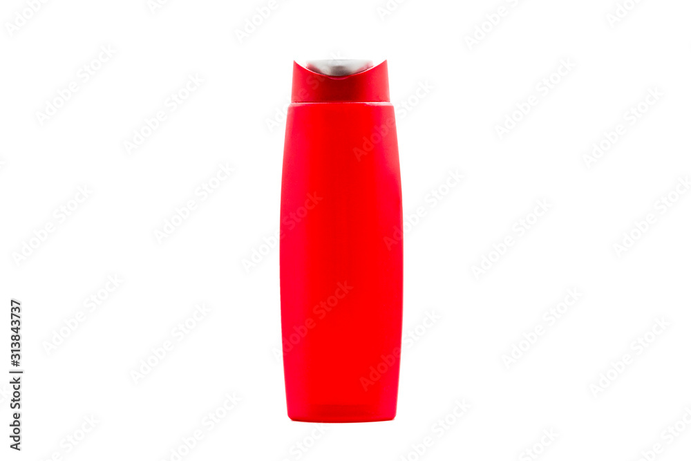 The red tube of shampoo isolated on white The red tube of shampoo isolated on white